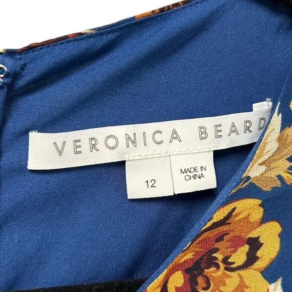 Veronica Beard Hedera Orange Blue Floral Print Silk Crêpe Mini Dress Womens 12 - Picture 3 of 6